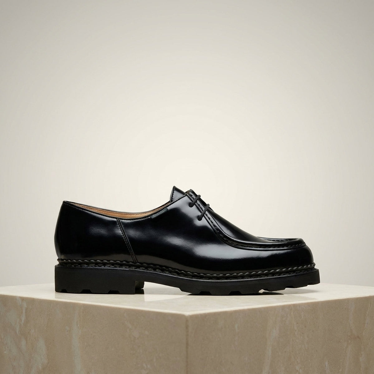 Black Patent Leather Scirocco Apron Moc-Toe Derby