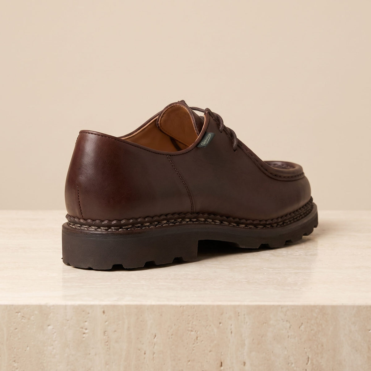 Height Increasing Brown Leather Grecale Apron Moc-Toe Derby - 3 Inch Hidden Heel – back view