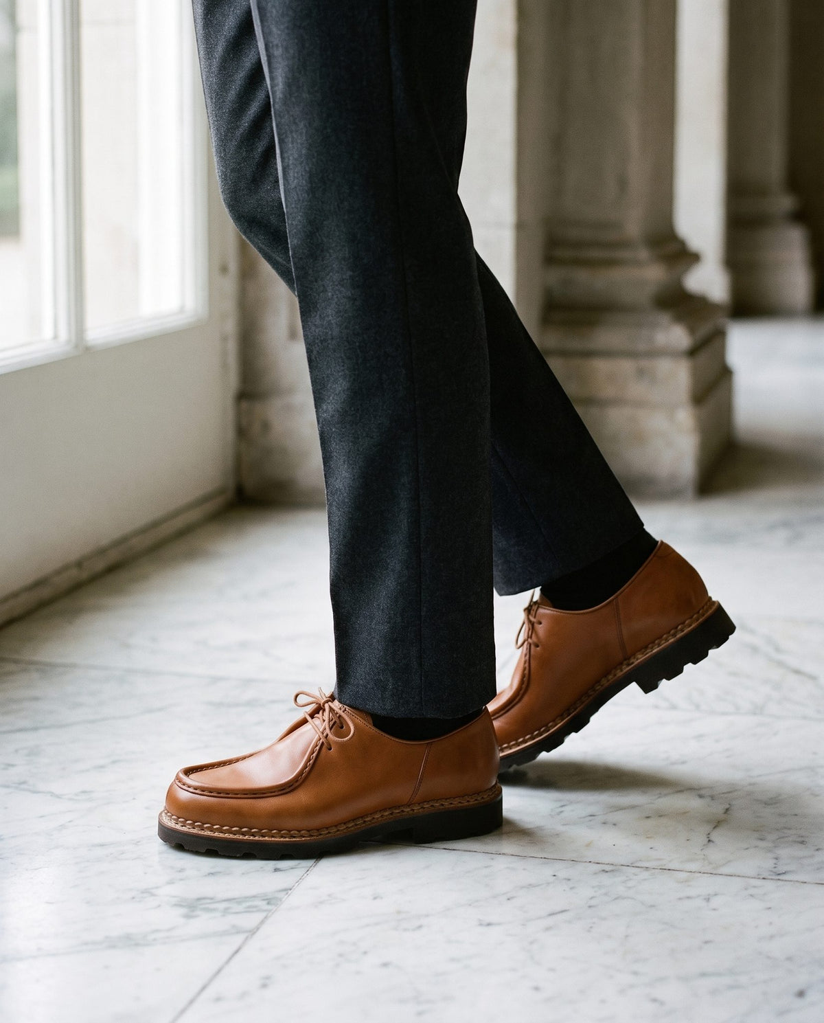 Height Increasing Tan Leather Ponente Apron Moc-Toe Derby - 3 Inch Hidden Heel – lifestyle