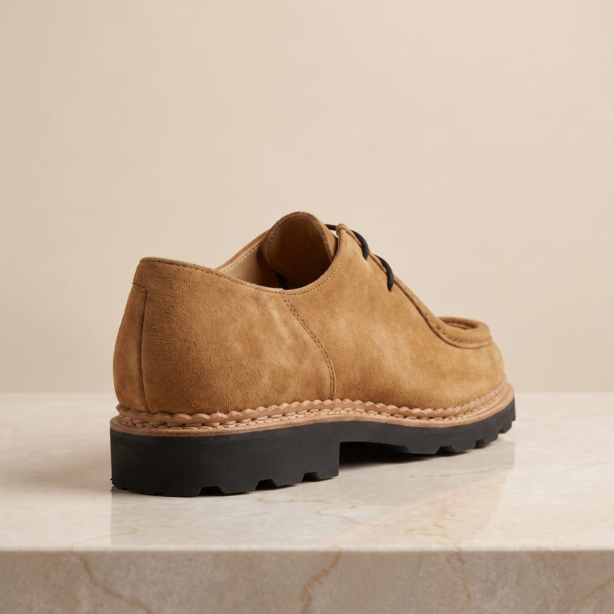 Height Increasing Tan Suede Ostro Apron Moc-Toe Derby - 3 Inch Hidden Heel – back view
