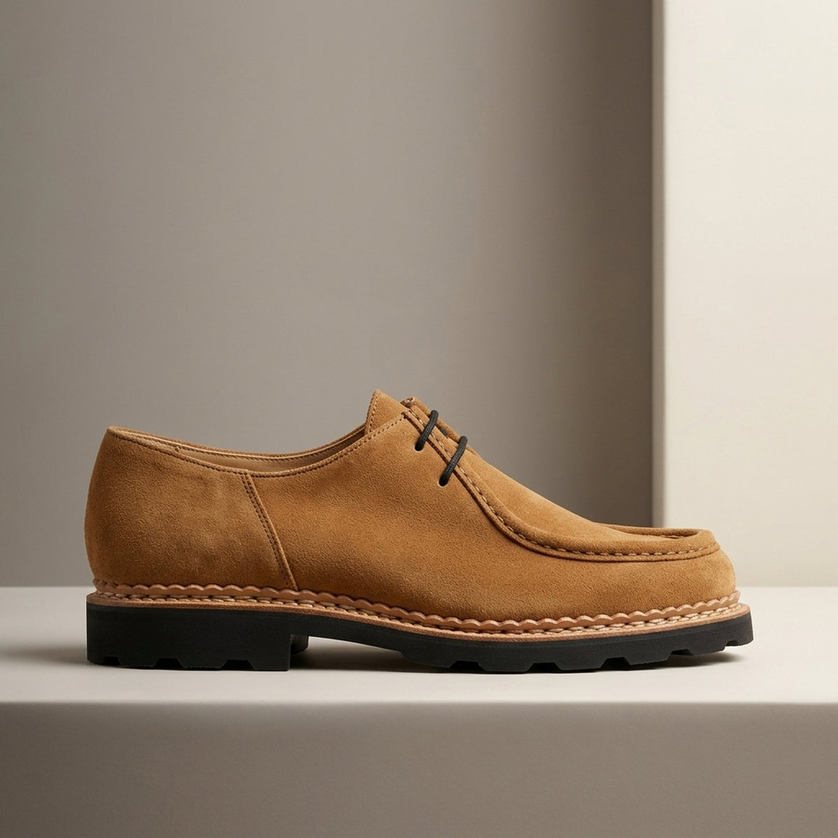 Height Increasing Tan Suede Ostro Apron Moc-Toe Derby - 3 Inch Hidden Heel
