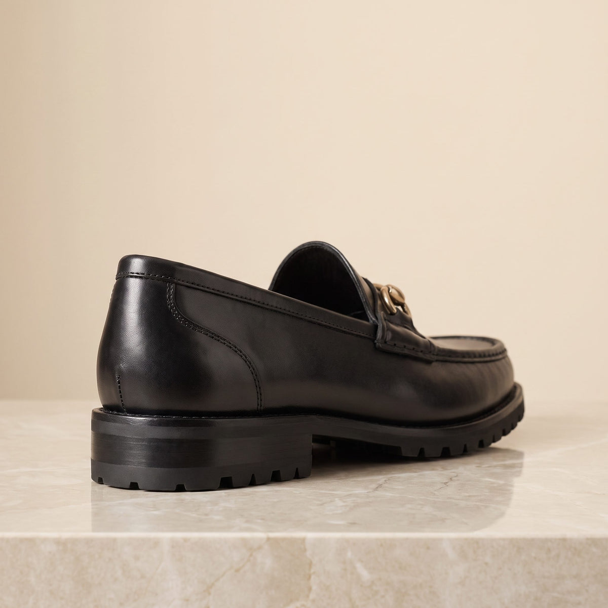 Height Increasing Black Leather Zefiro Bit Loafer - 3 Inch Hidden Heel – back view