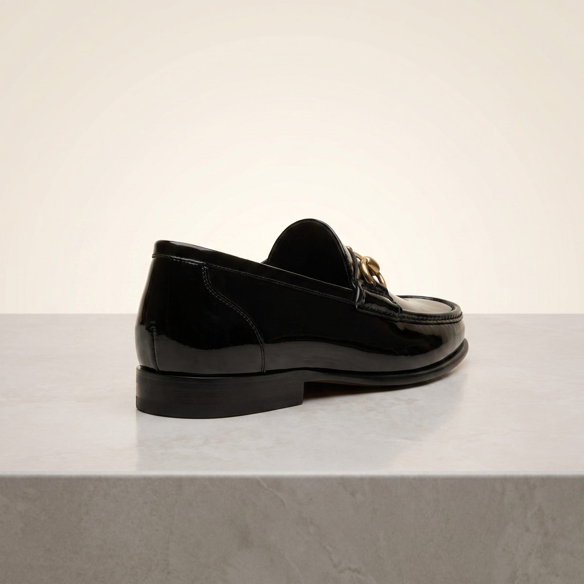 Height Increasing Black Patent Leather Favonio Bit Loafer - 3 Inch Hidden Heel – back view
