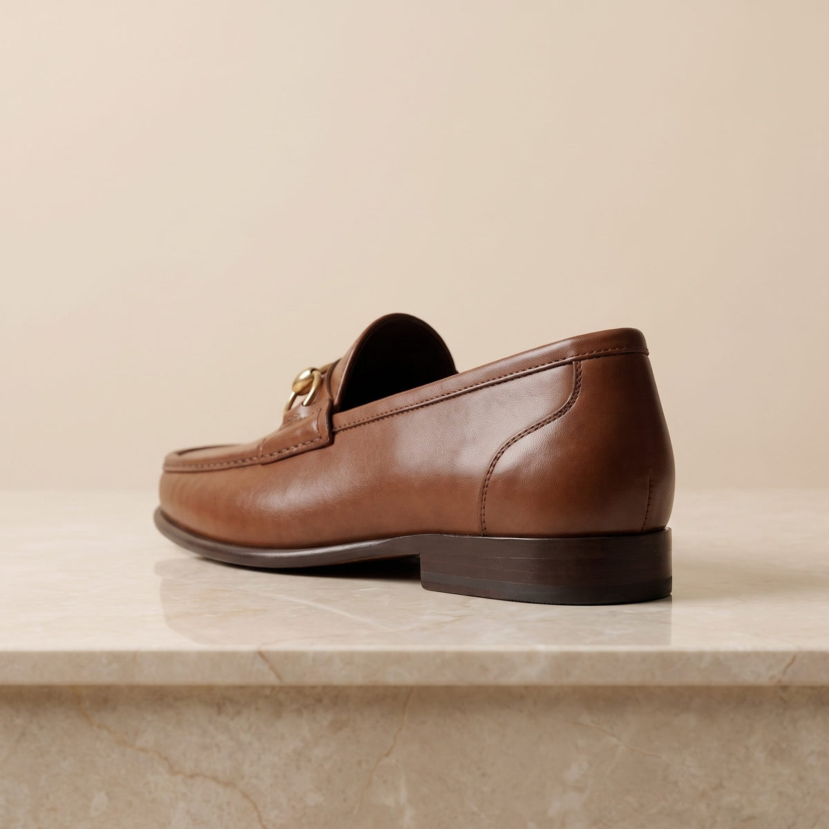 Height Increasing Brown Leather Amalfi Bit Loafer - 3 Inch Hidden Heel – back view