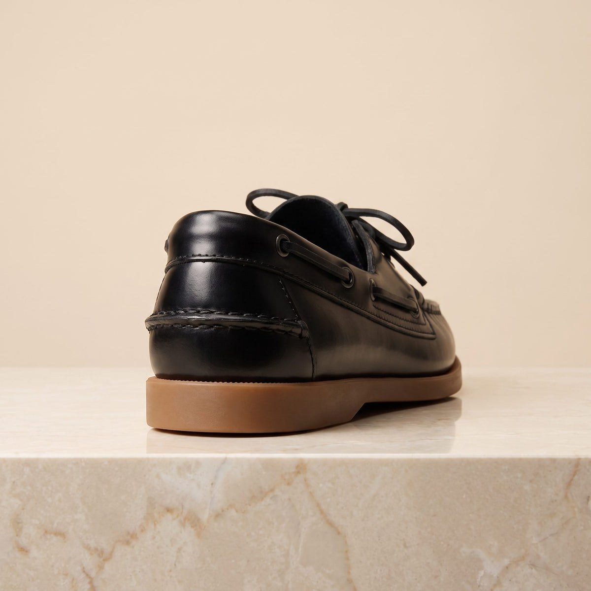 Black Leather Rapallo Boat Shoe – back view
