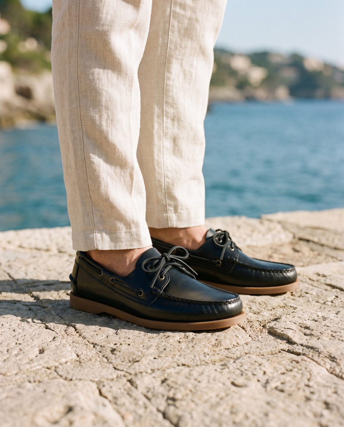 Black Leather Rapallo Boat Shoe – lifestyle