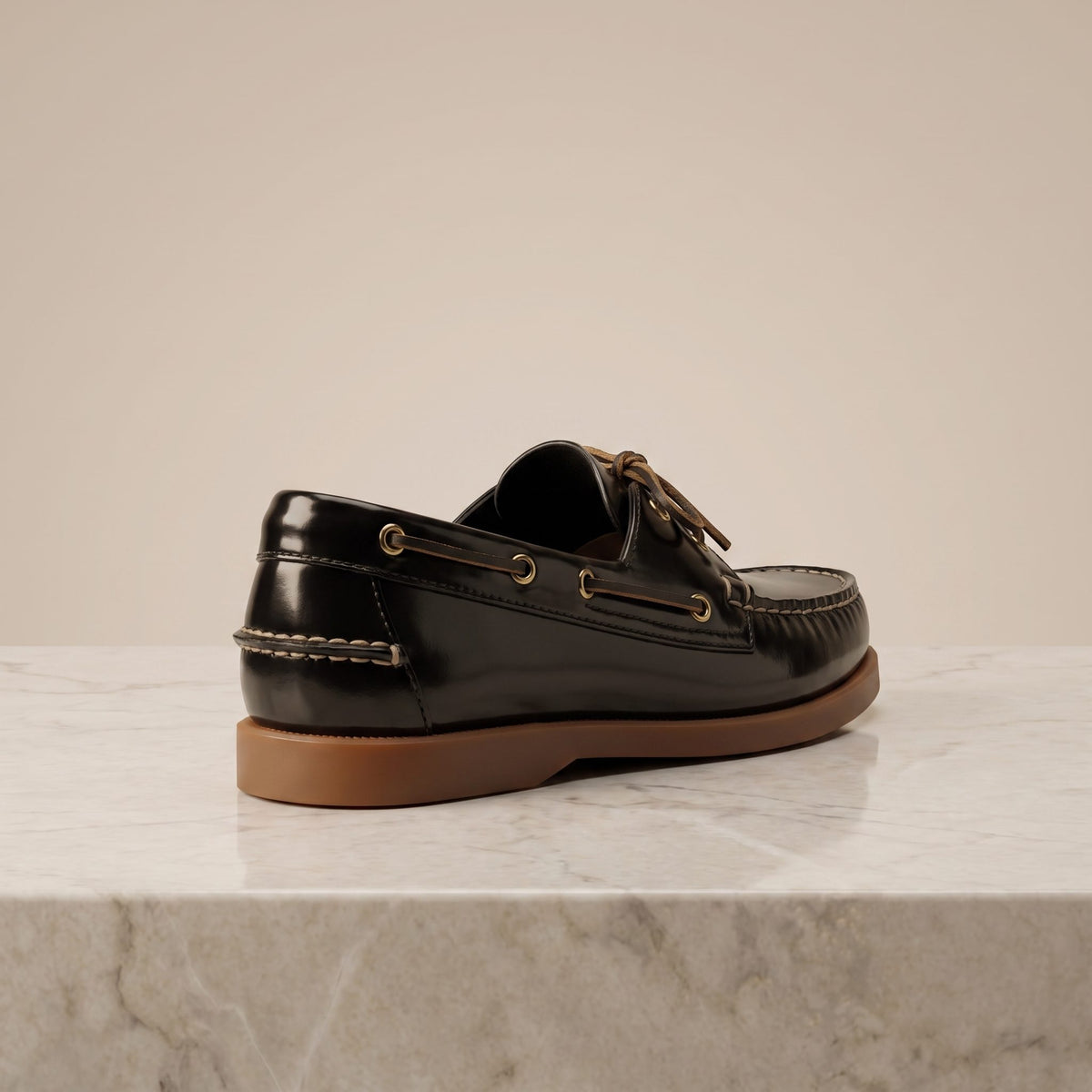 Black Patent Leather Taormina Boat Shoe – back view
