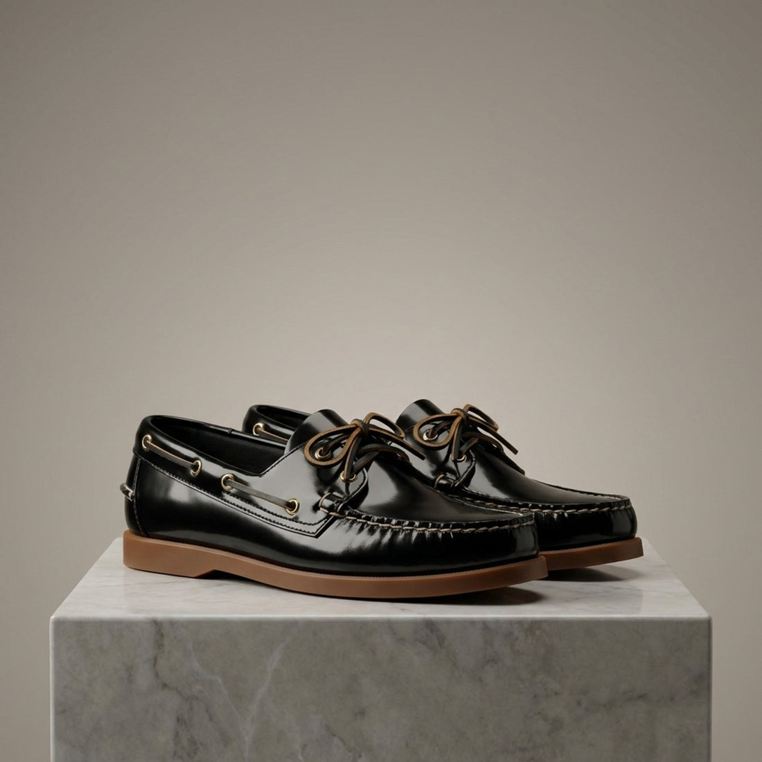 Height Increasing Black Patent Leather Taormina Boat Shoe - 3 Inch Hidden Heel