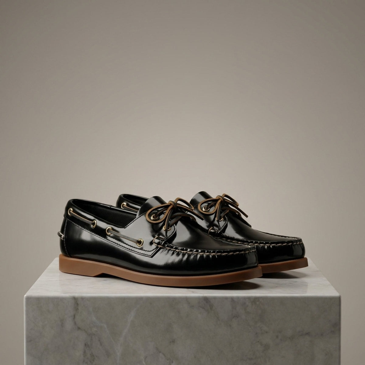 Height Increasing Black Patent Leather Taormina Boat Shoe - 3 Inch Hidden Heel