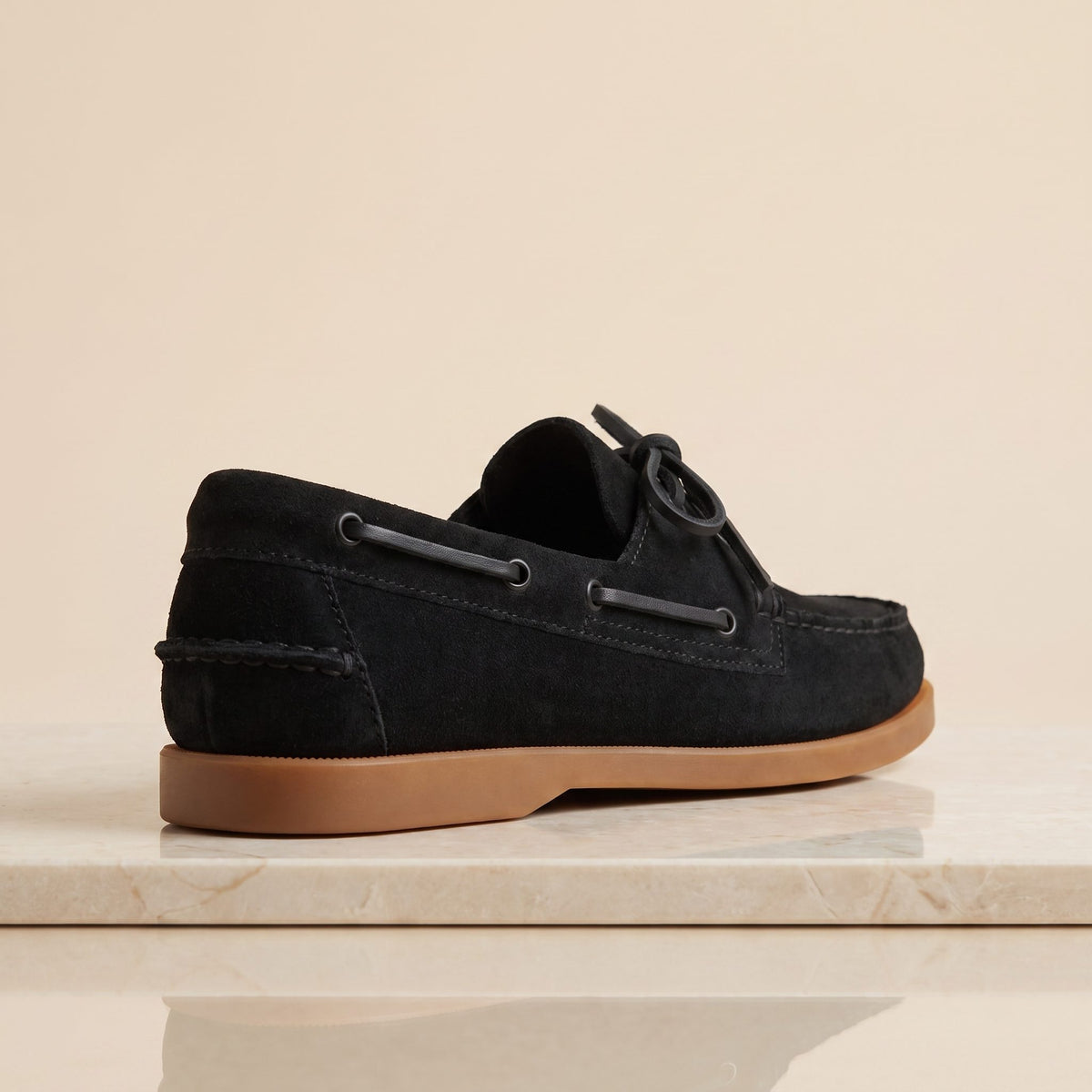 Height Increasing Black Suede Otranto Boat Shoe - 3 Inch Hidden Heel – back view