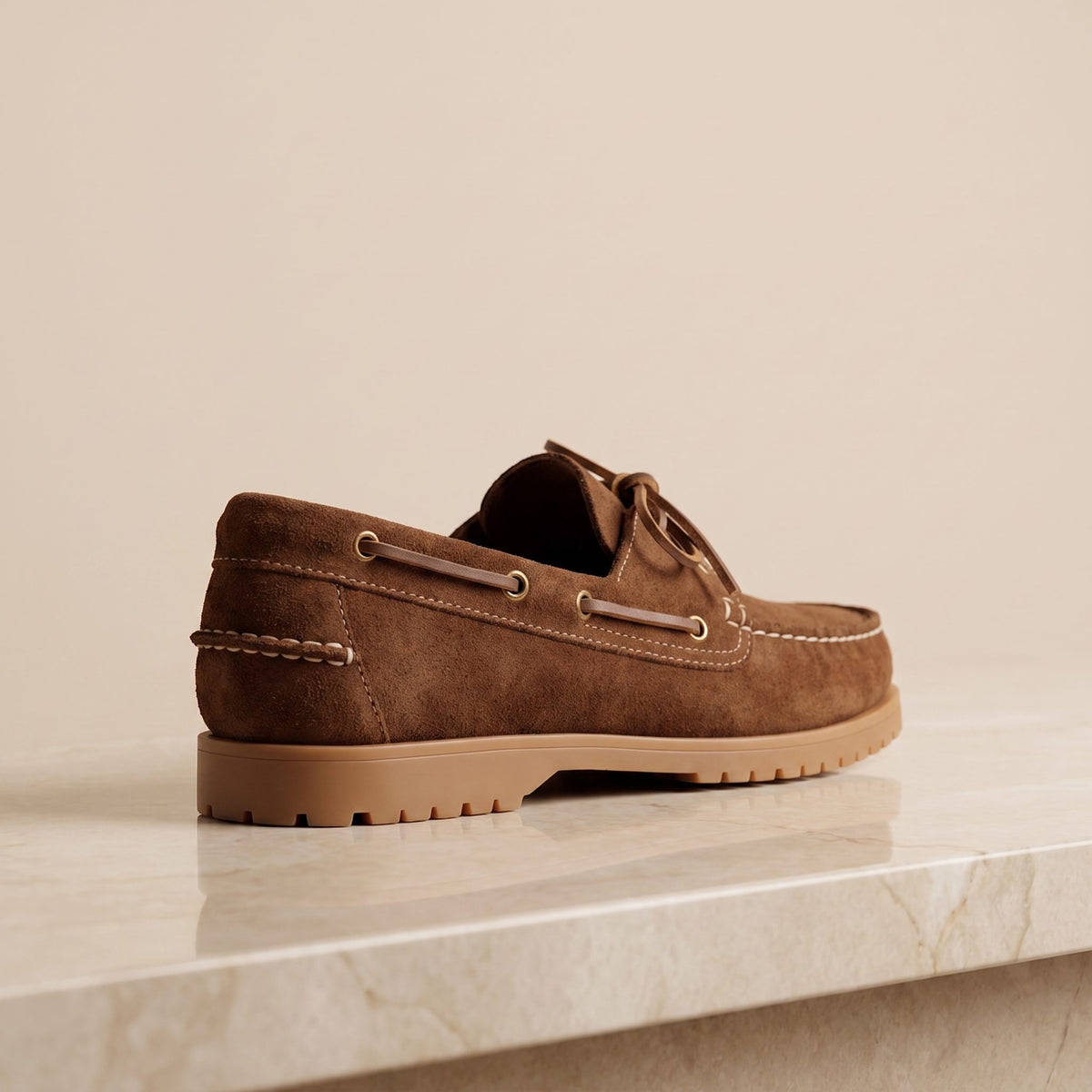 Height Increasing Brown Suede Ostuni Boat Shoe - 3 Inch Hidden Heel – back view