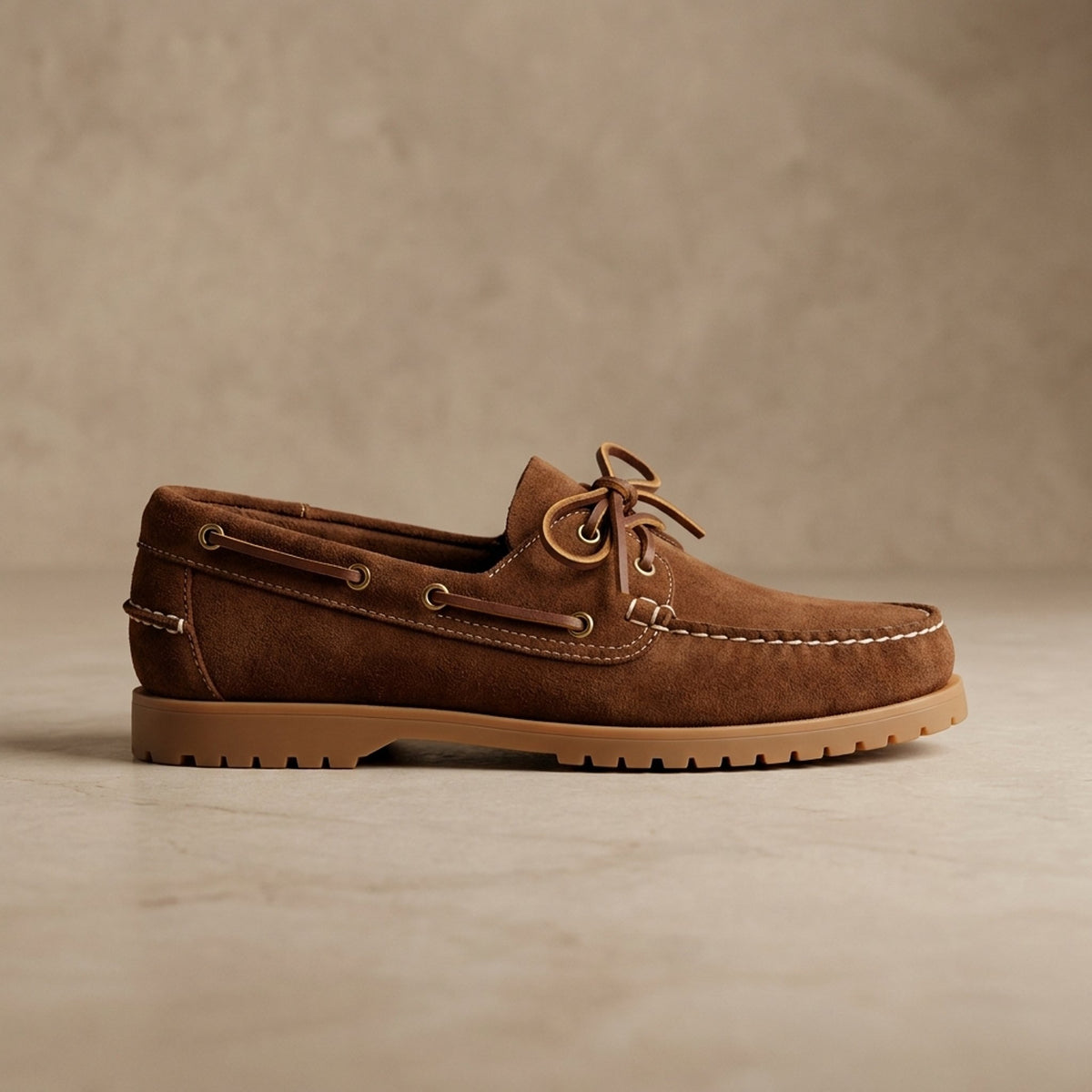 Height Increasing Brown Suede Ostuni Boat Shoe - 3 Inch Hidden Heel