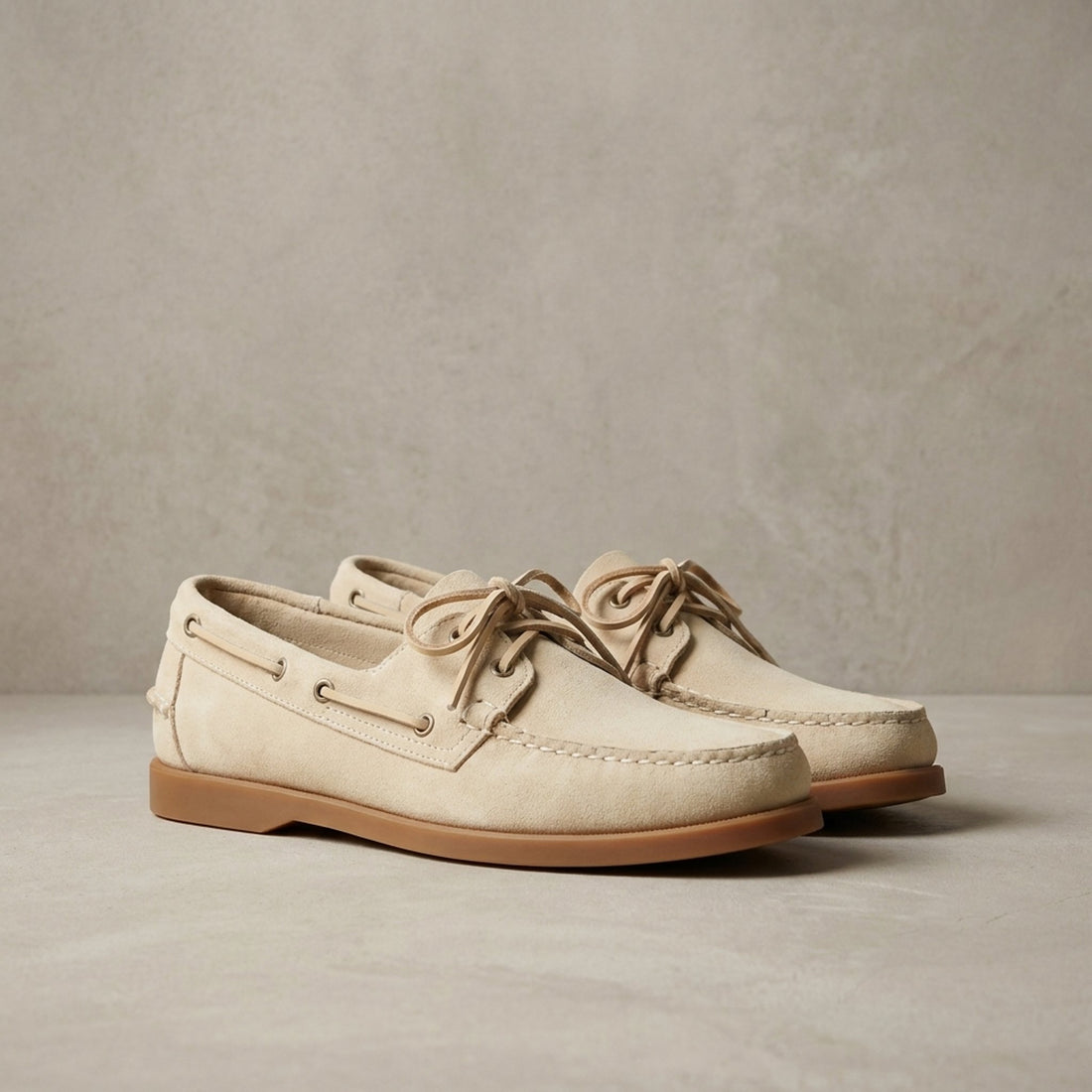 Height Increasing Cream Suede Camogli Boat Shoe - 3 Inch Hidden Heel