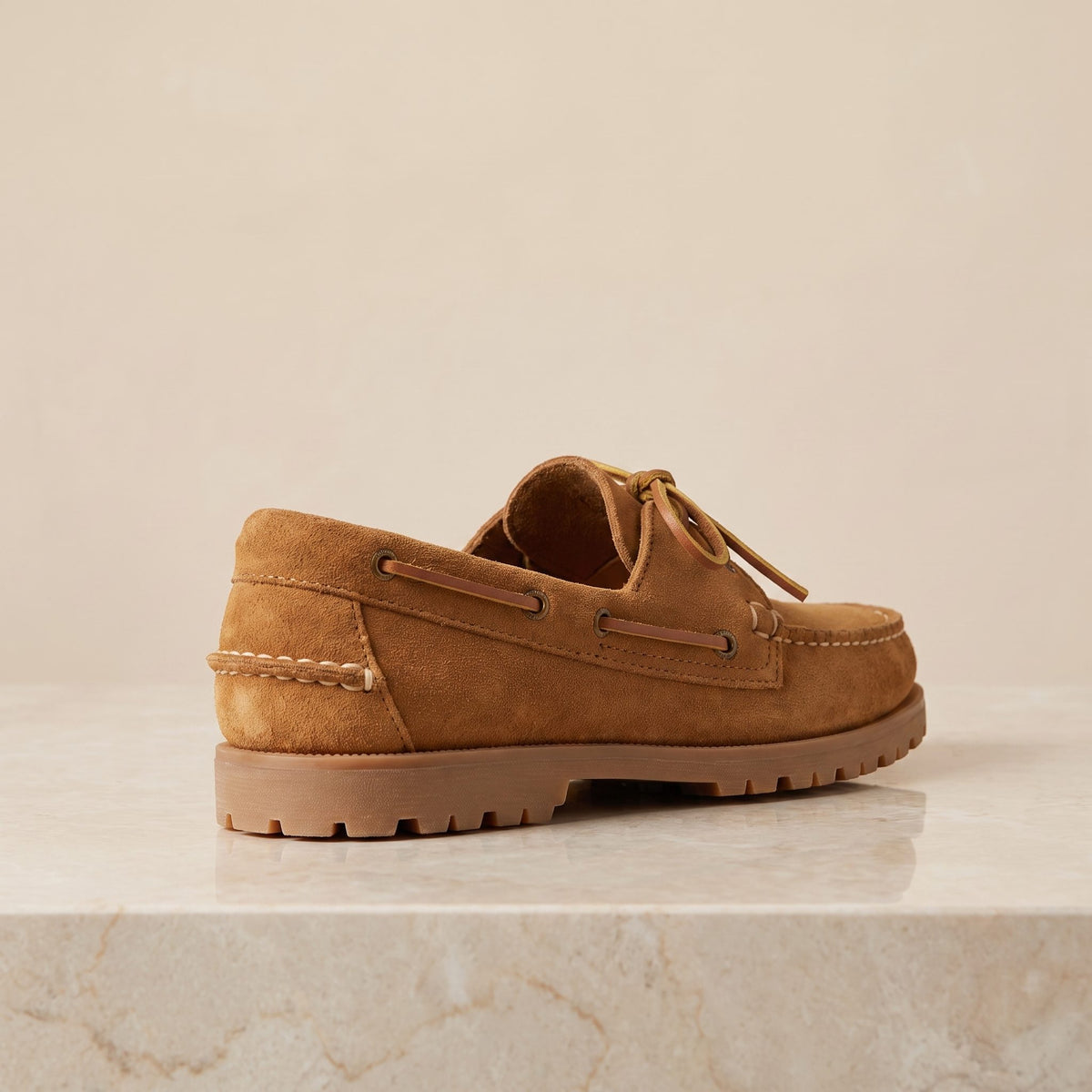 Height Increasing Tan Suede Chiavari Boat Shoe - 3 Inch Hidden Heel – back view