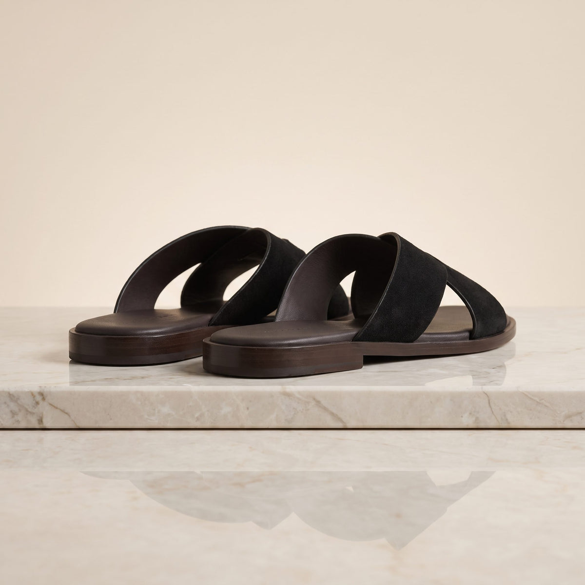 Black Suede Stresa Cross-Strap Slide Sandal – back view