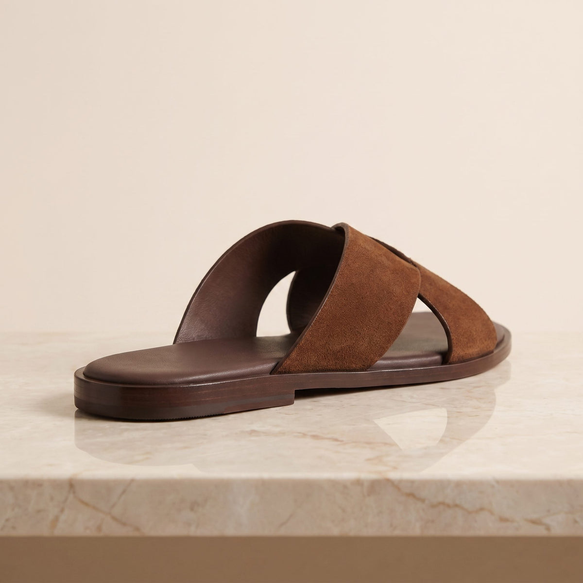 Brown Suede Alassio Cross-Strap Slide Sandal – back view