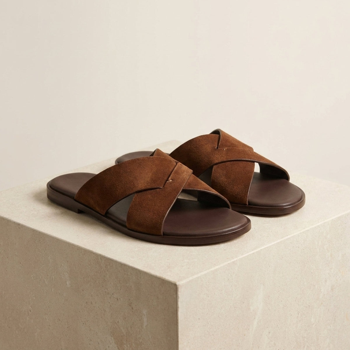 Brown Suede Alassio Cross-Strap Slide Sandal