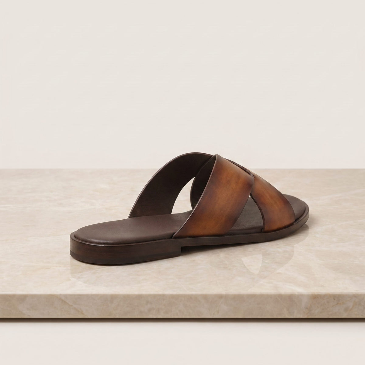 Tan Leather Sestri Cross-Strap Slide Sandal – back view