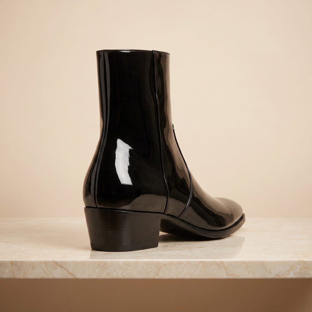 Height Increasing Black Leather Appia Heeled Zip Boot - 3 Inch Hidden Heel – back view