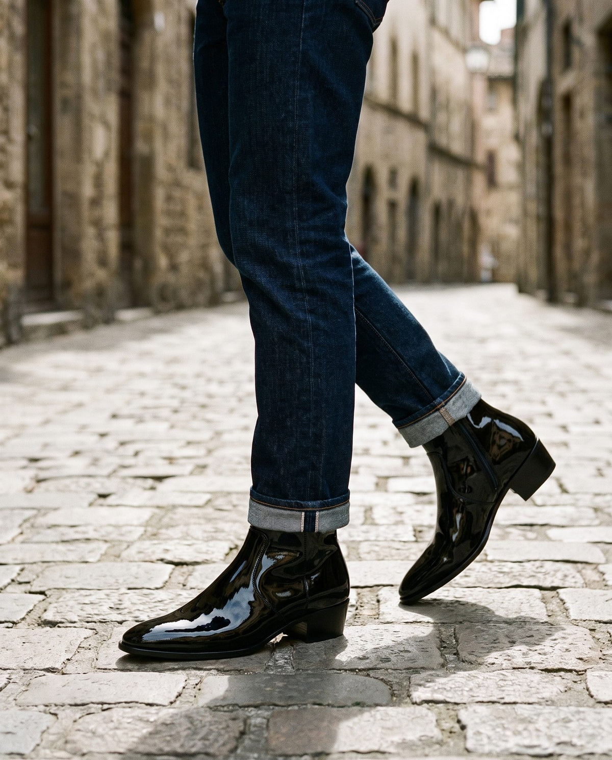 Black Leather Appia Heeled Zip Boot – lifestyle