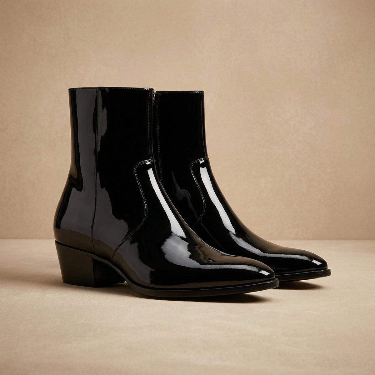 Black Leather Appia Heeled Zip Boot