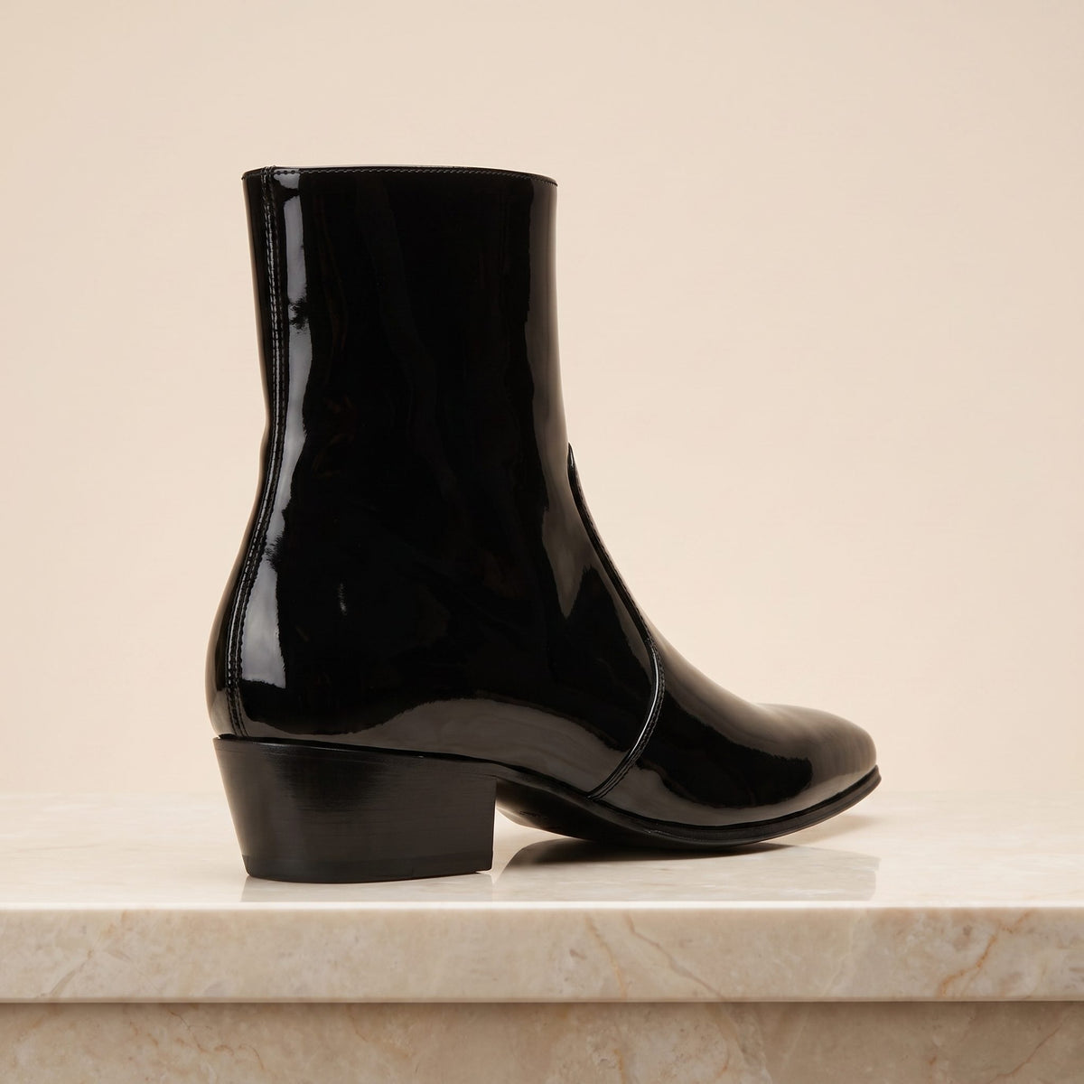 Height Increasing Black Patent Leather Flaminia Heeled Zip Boot - 3 Inch Hidden Heel – back view