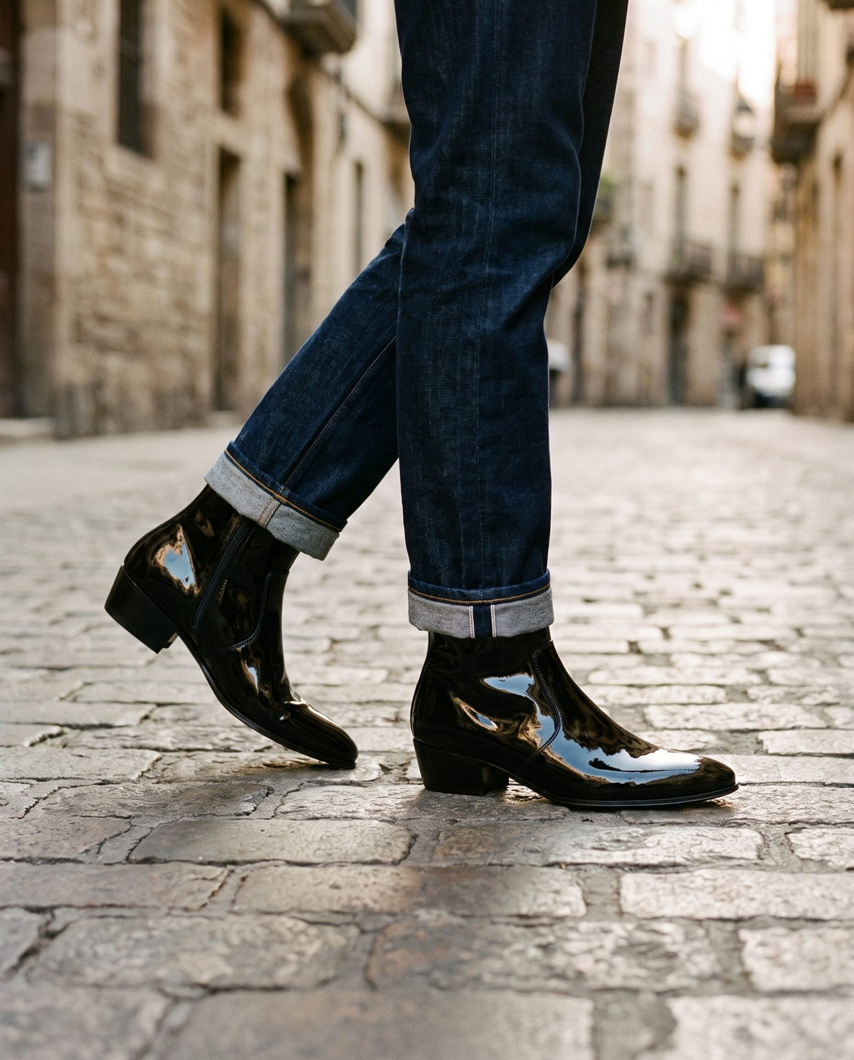 Height Increasing Black Patent Leather Flaminia Heeled Zip Boot - 3 Inch Hidden Heel – lifestyle