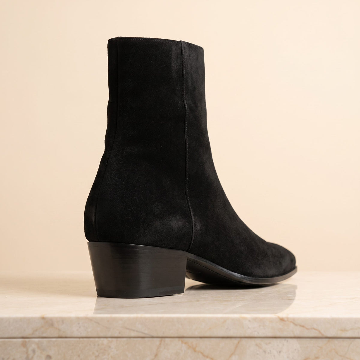 Black Suede Cassia Heeled Zip Boot – back view