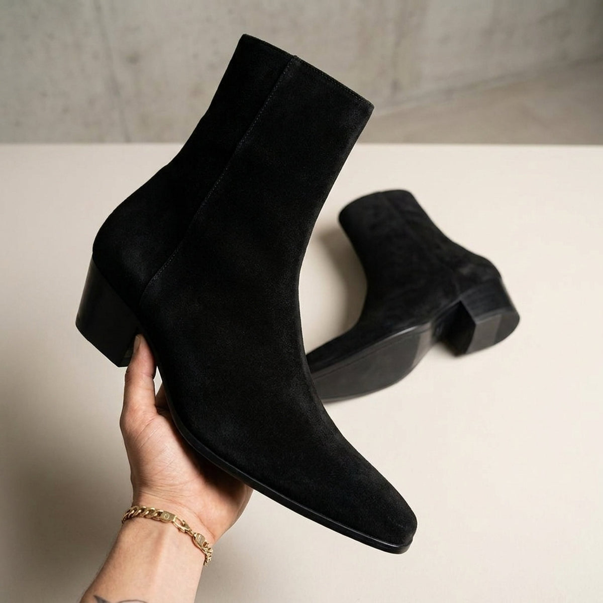 Black Suede Cassia Heeled Zip Boot