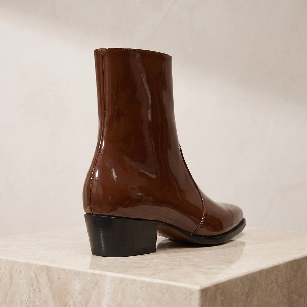 Height Increasing Brown Leather Salaria Heeled Zip Boot - 3 Inch Hidden Heel – back view
