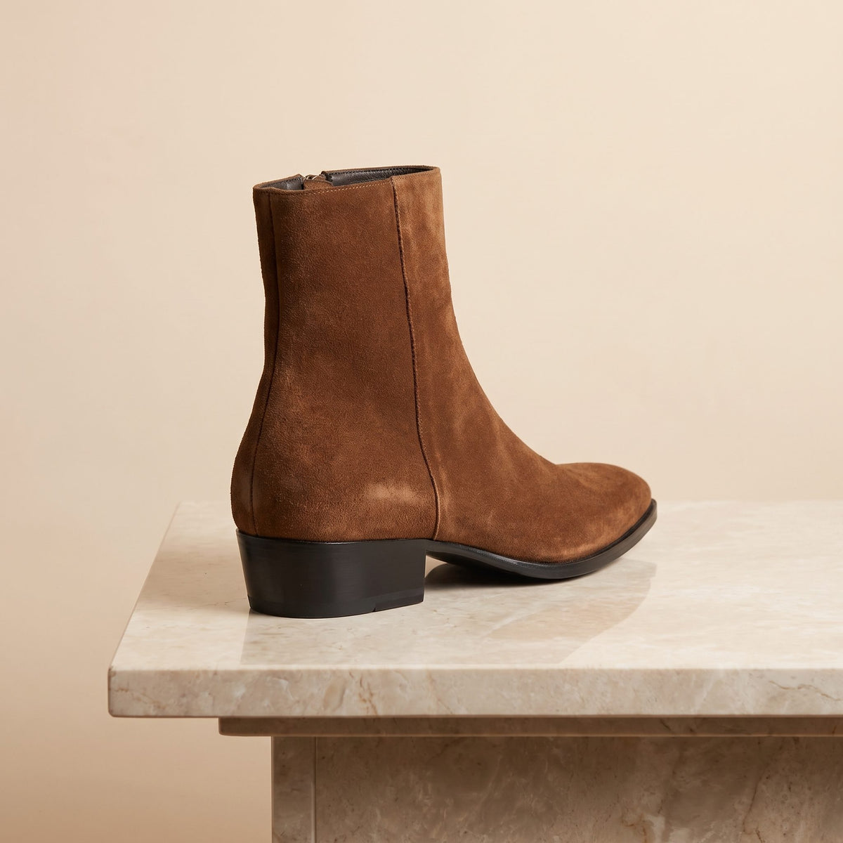 Brown Suede Dolomiti Heeled Zip Boot – back view