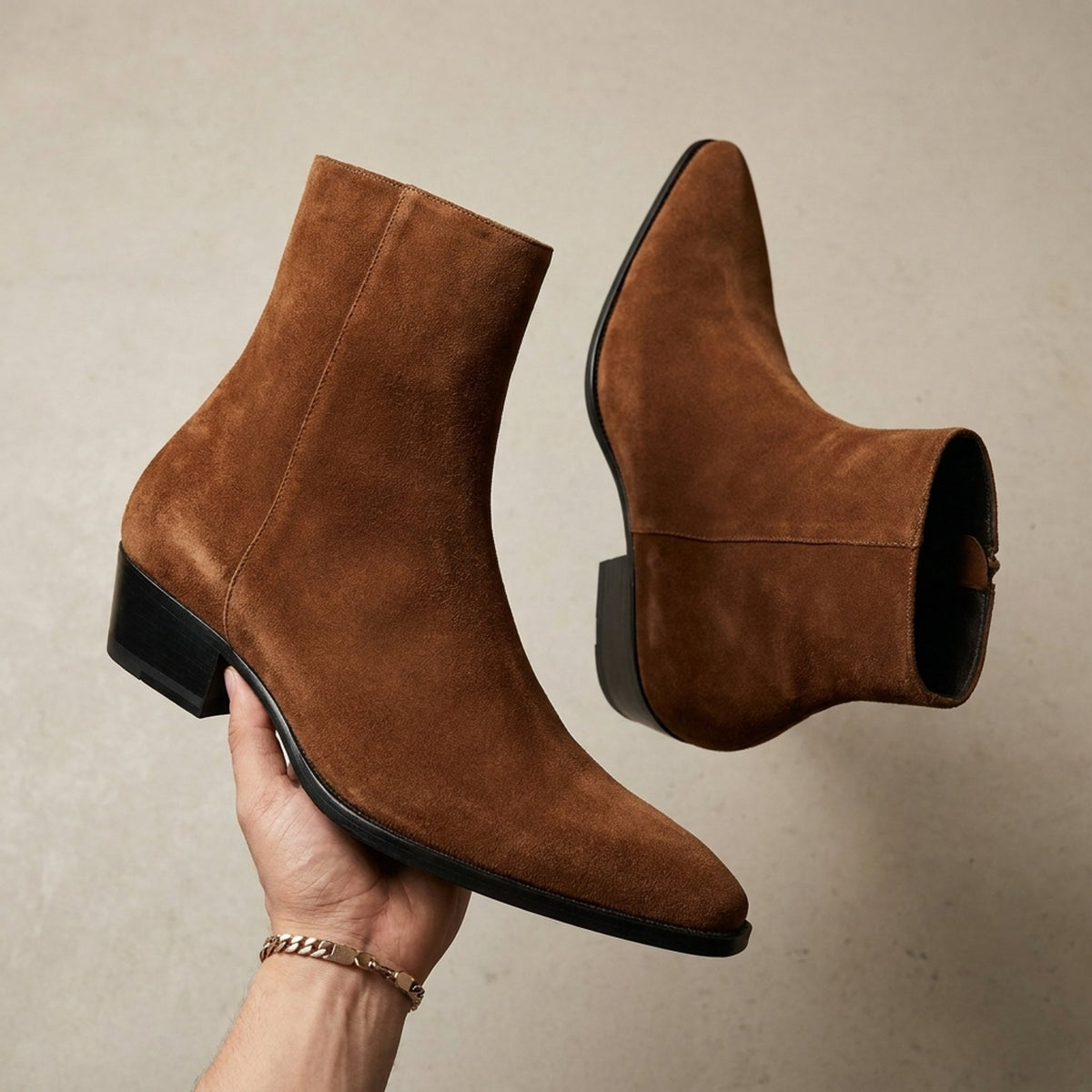 Height Increasing Brown Suede Dolomiti Heeled Zip Boot - 3 Inch Hidden Heel