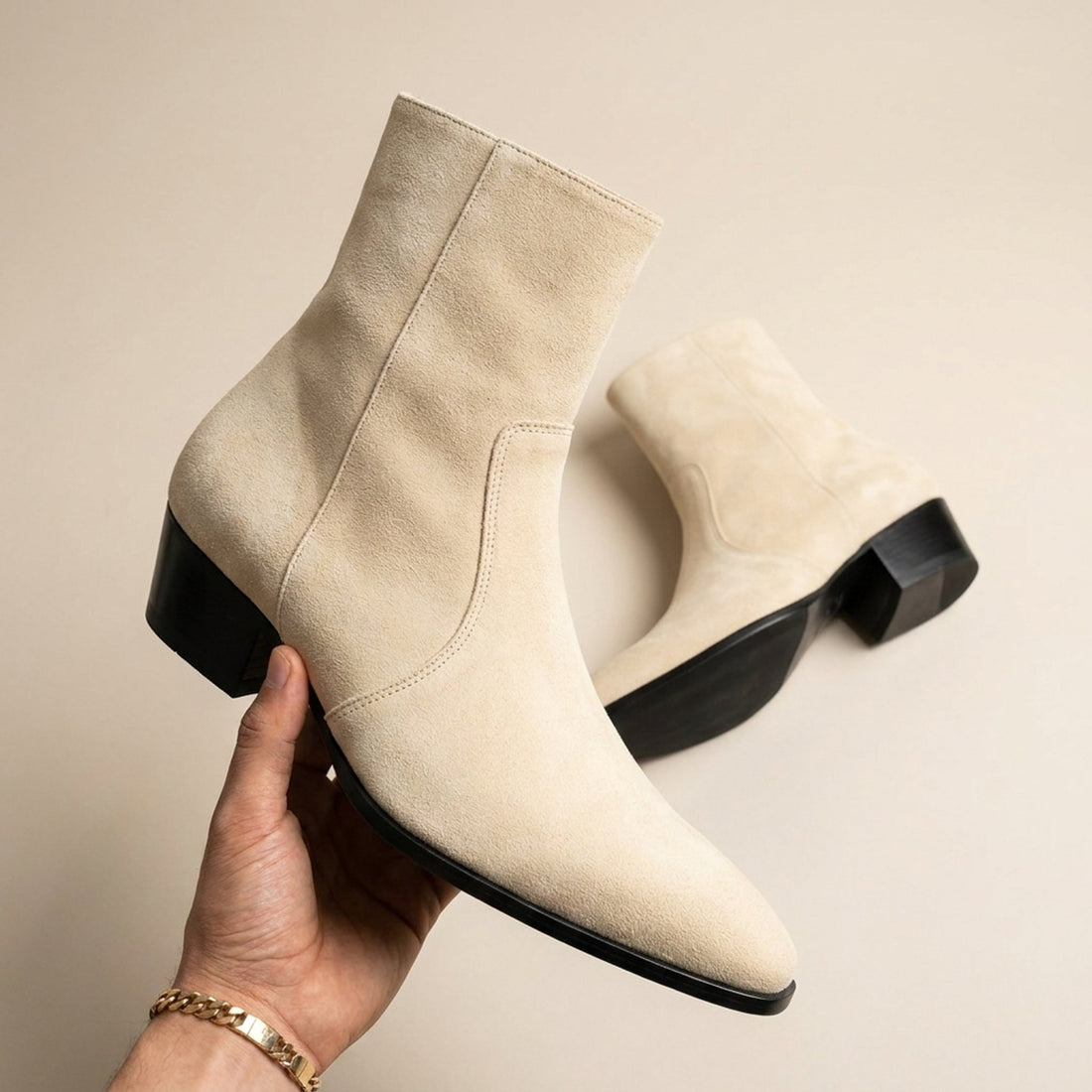 Cream Suede Marmolada Heeled Zip Boot