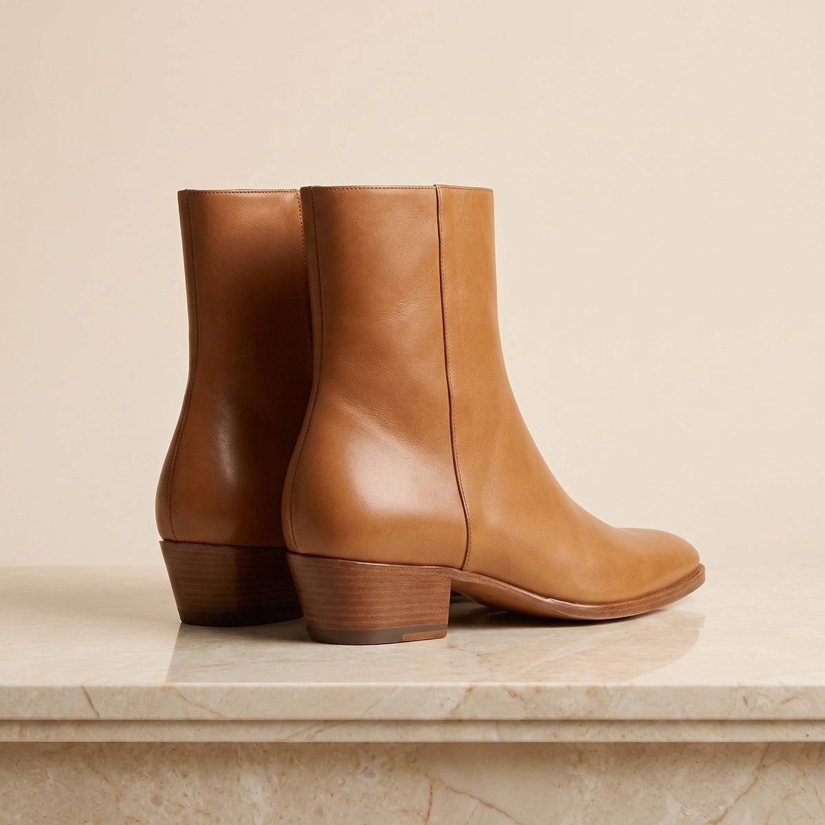 Height Increasing Tan Leather Cervino Heeled Zip Boot - 3 Inch Hidden Heel – back view