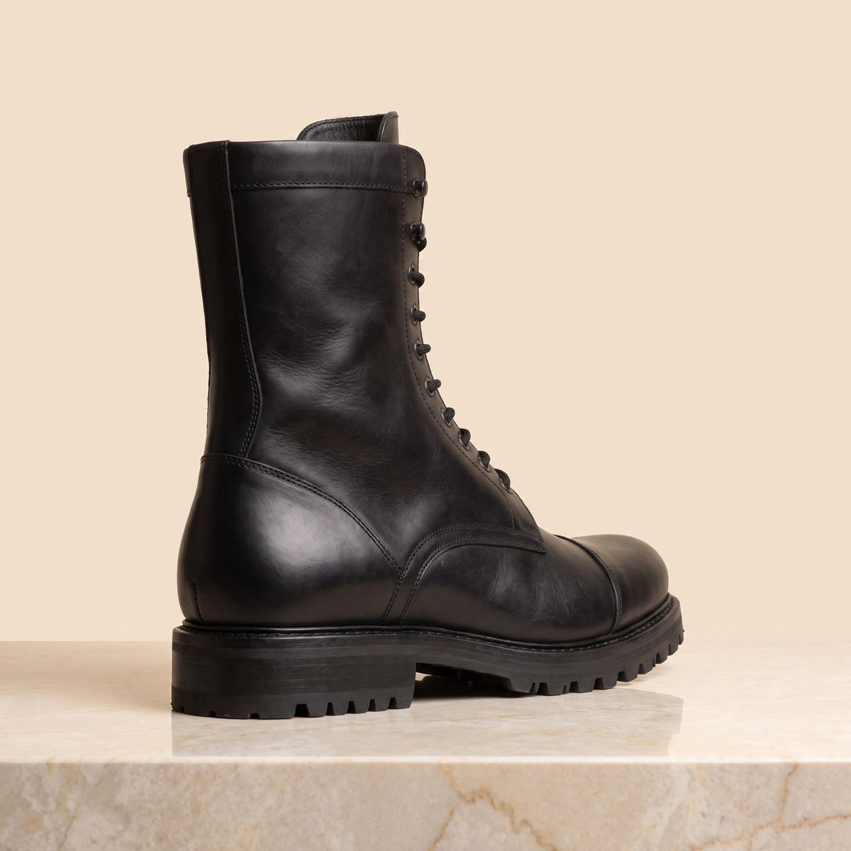 Black Leather Brenta Lace-Up Combat Boot – back view