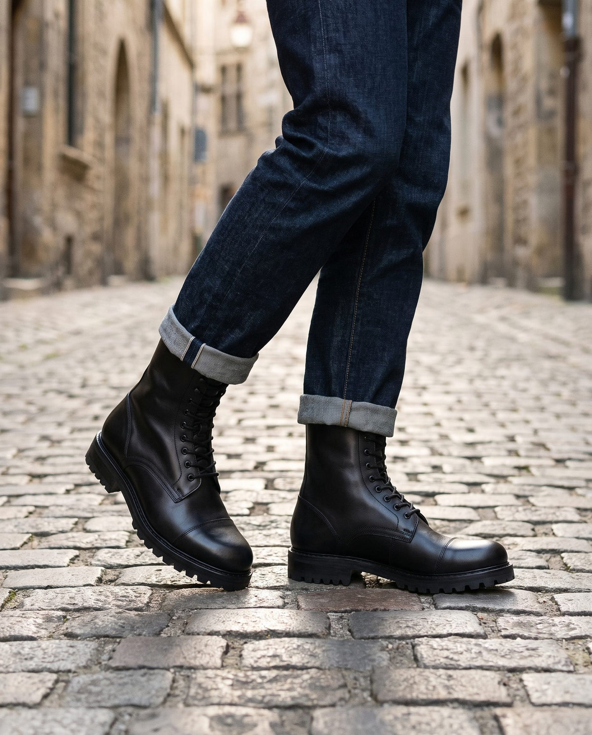 Height Increasing Black Leather Brenta Lace-Up Combat Boot - 3 Inch Hidden Heel – lifestyle