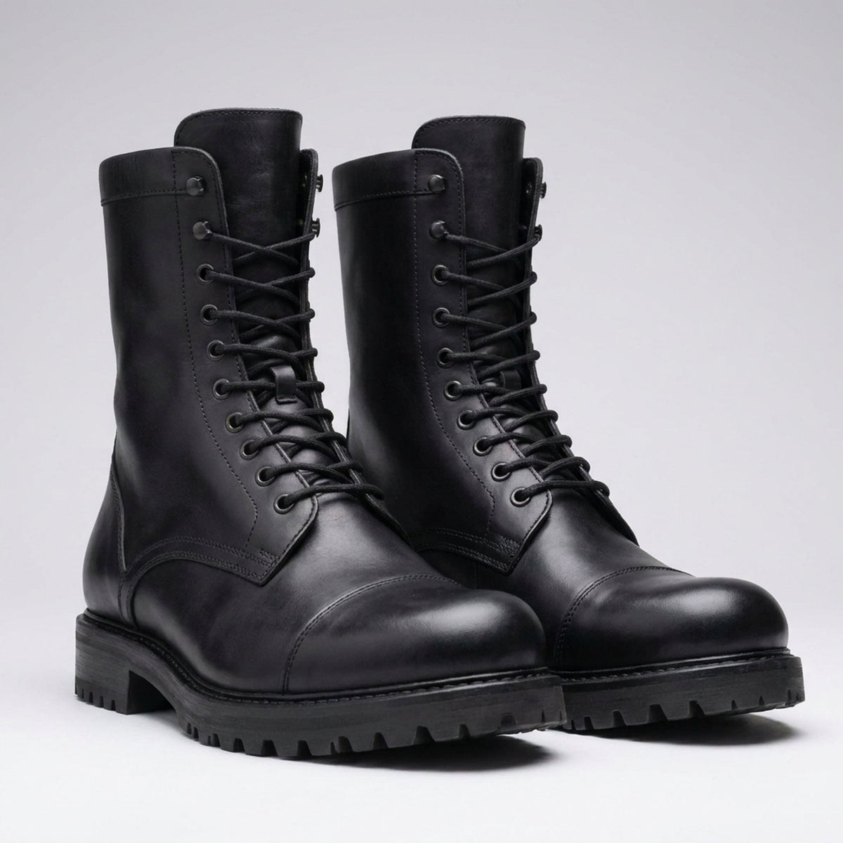 Black Leather Brenta Lace-Up Combat Boot