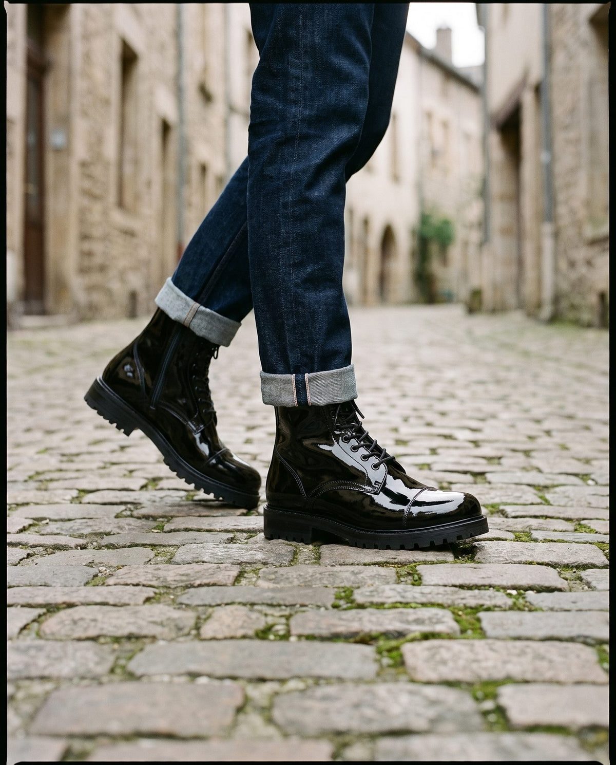 Height Increasing Black Patent Leather Etna Lace-Up Combat Boot - 3 Inch Hidden Heel – lifestyle