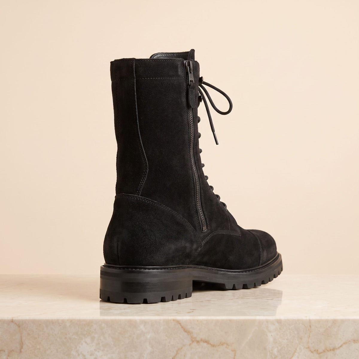 Black Suede Vesuvio Lace-Up Combat Boot – back view