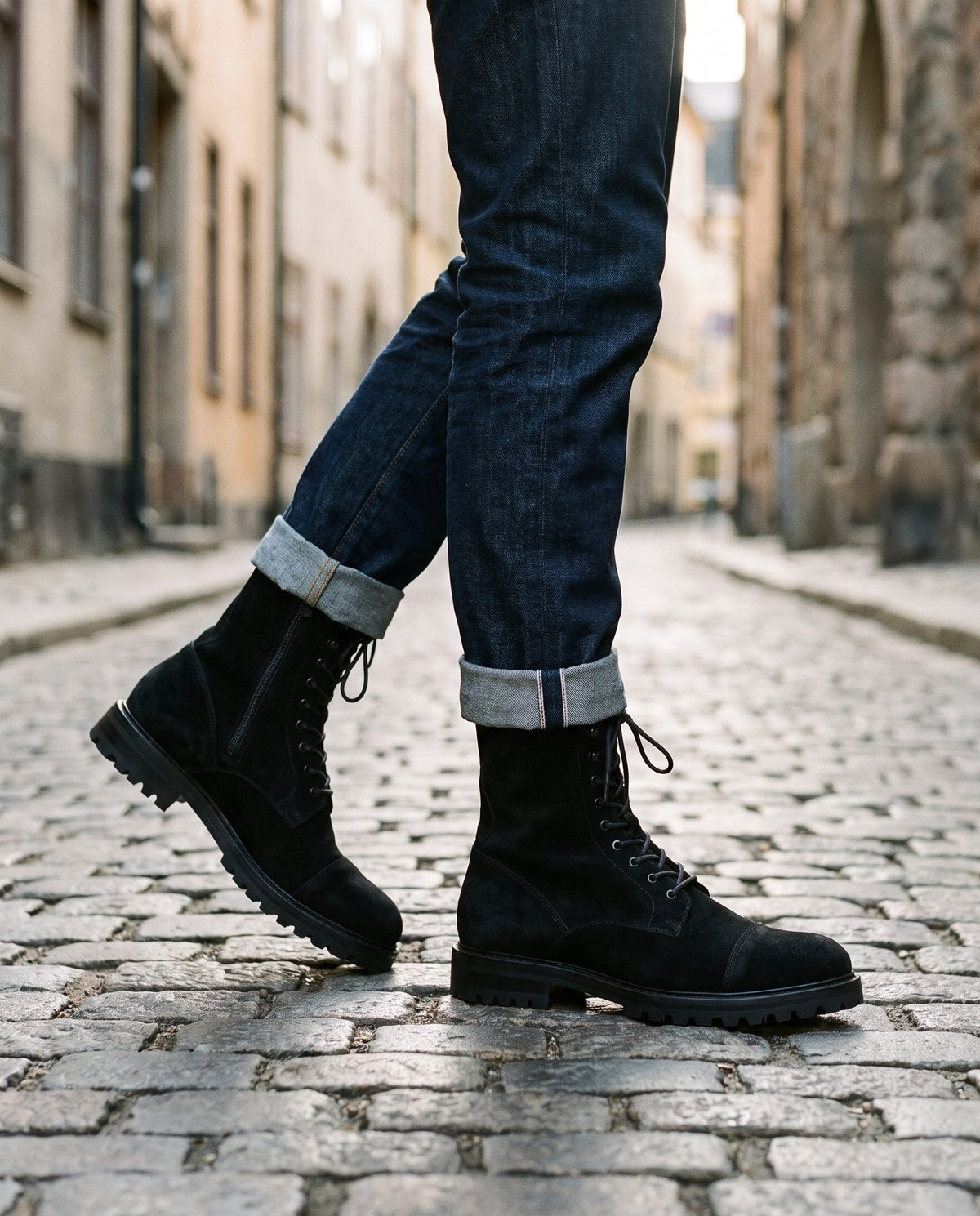 Height Increasing Black Suede Vesuvio Lace-Up Combat Boot - 3 Inch Hidden Heel – lifestyle