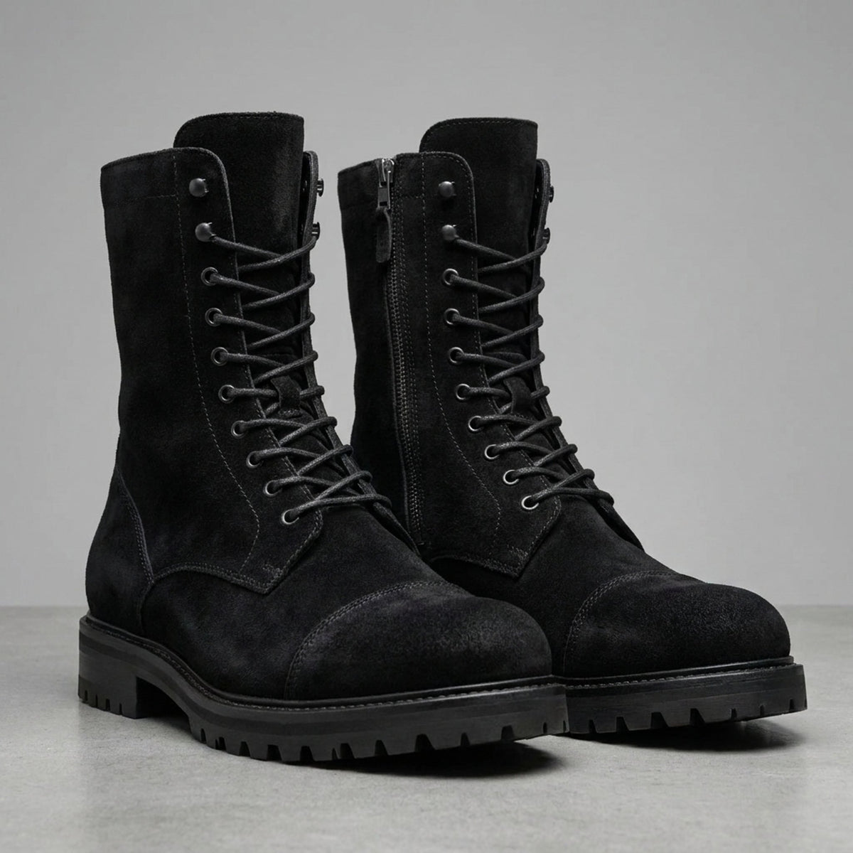 Black Suede Vesuvio Lace-Up Combat Boot