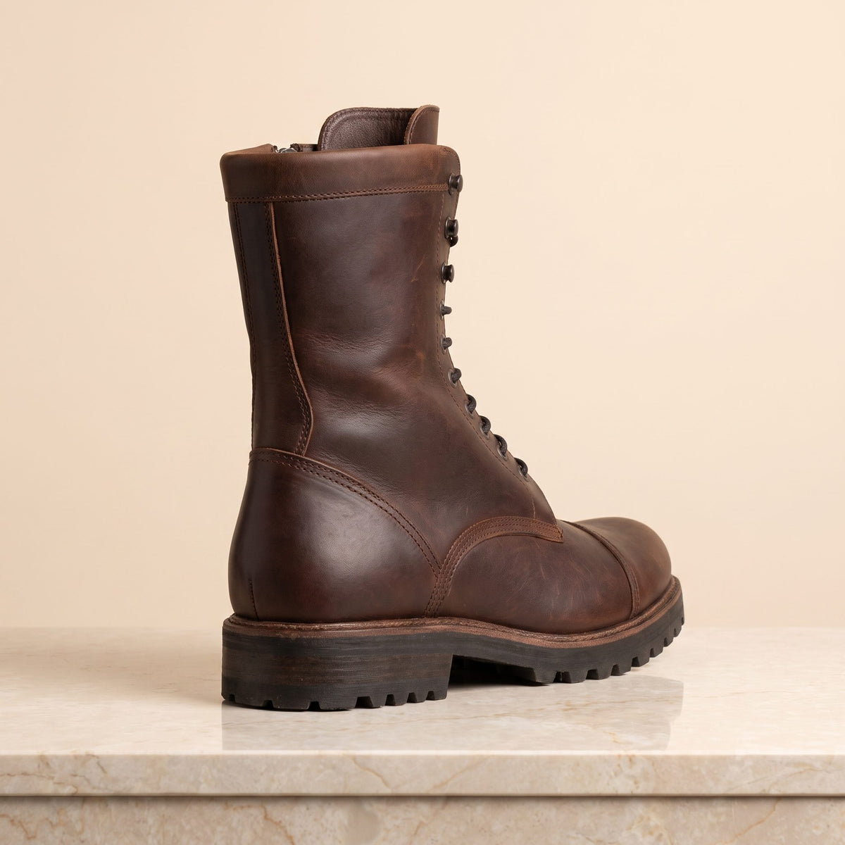 Height Increasing Brown Leather Gennargentu Lace-Up Combat Boot - 3 Inch Hidden Heel – back view