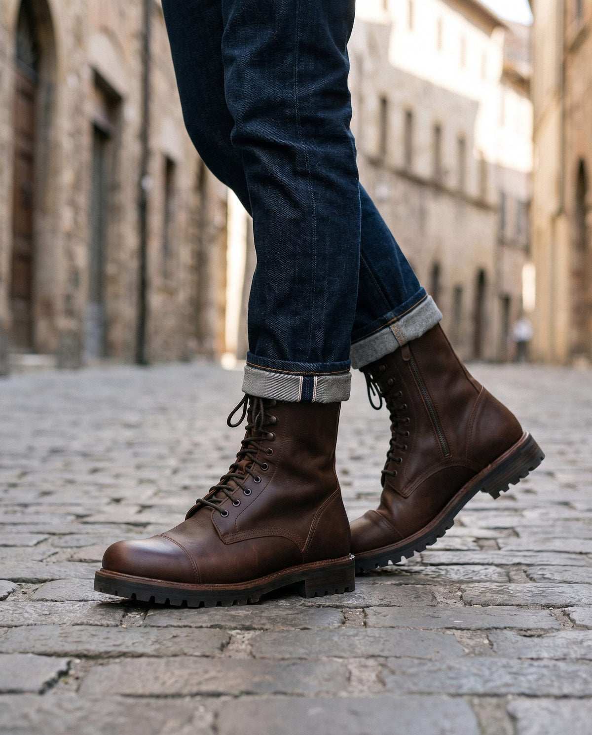 Height Increasing Brown Leather Gennargentu Lace-Up Combat Boot - 3 Inch Hidden Heel – lifestyle