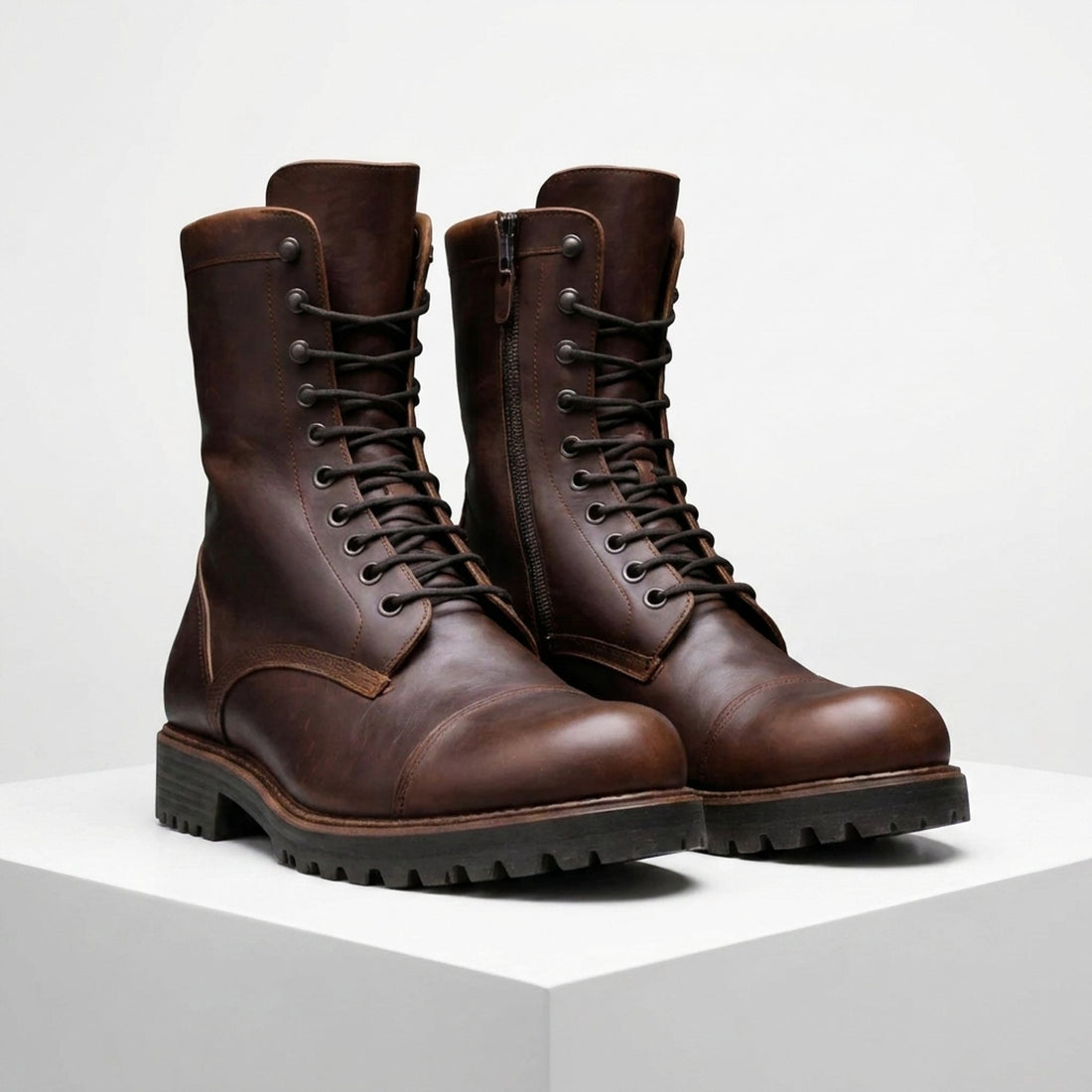 Brown Leather Gennargentu Lace-Up Combat Boot