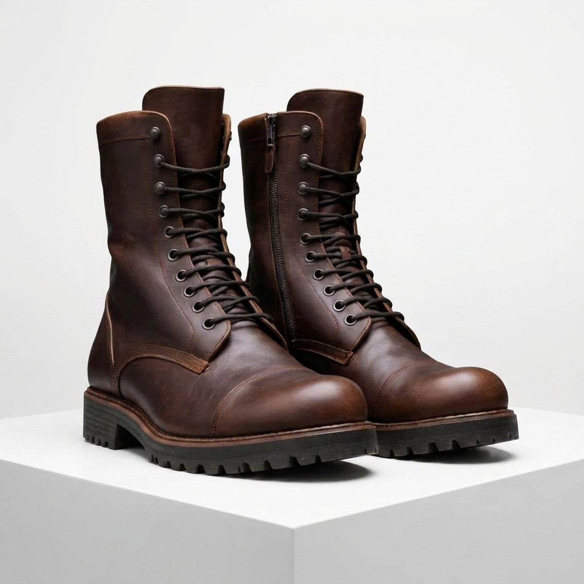 Brown Leather Gennargentu Lace-Up Combat Boot