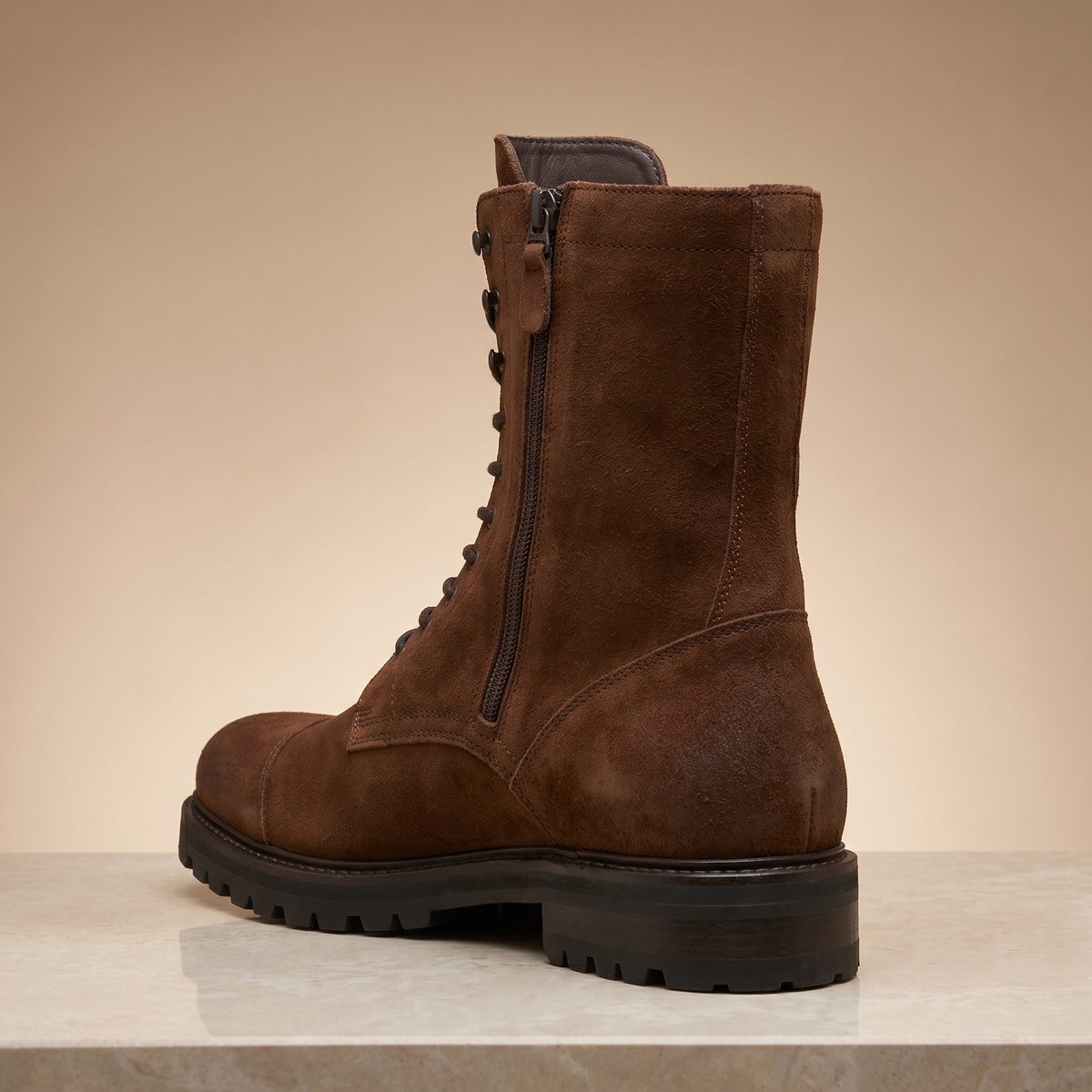 Brown Suede Sila Lace-Up Combat Boot – back view
