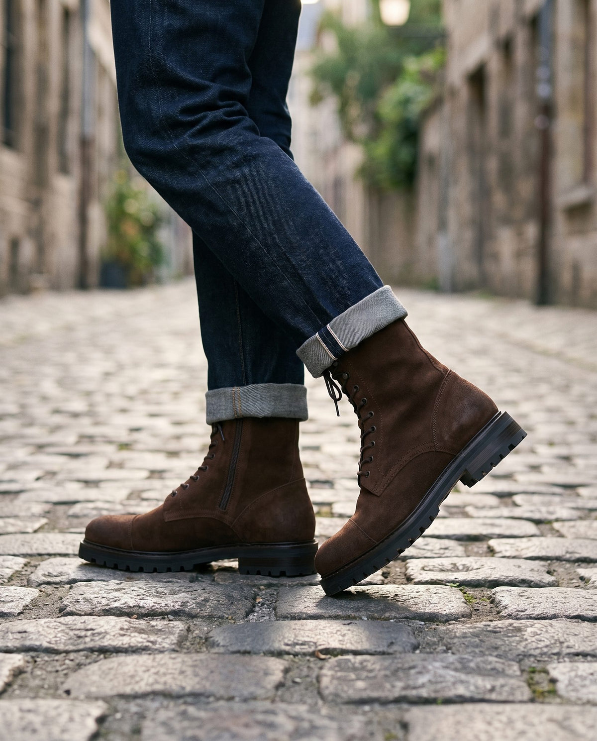Brown Suede Sila Lace-Up Combat Boot – lifestyle