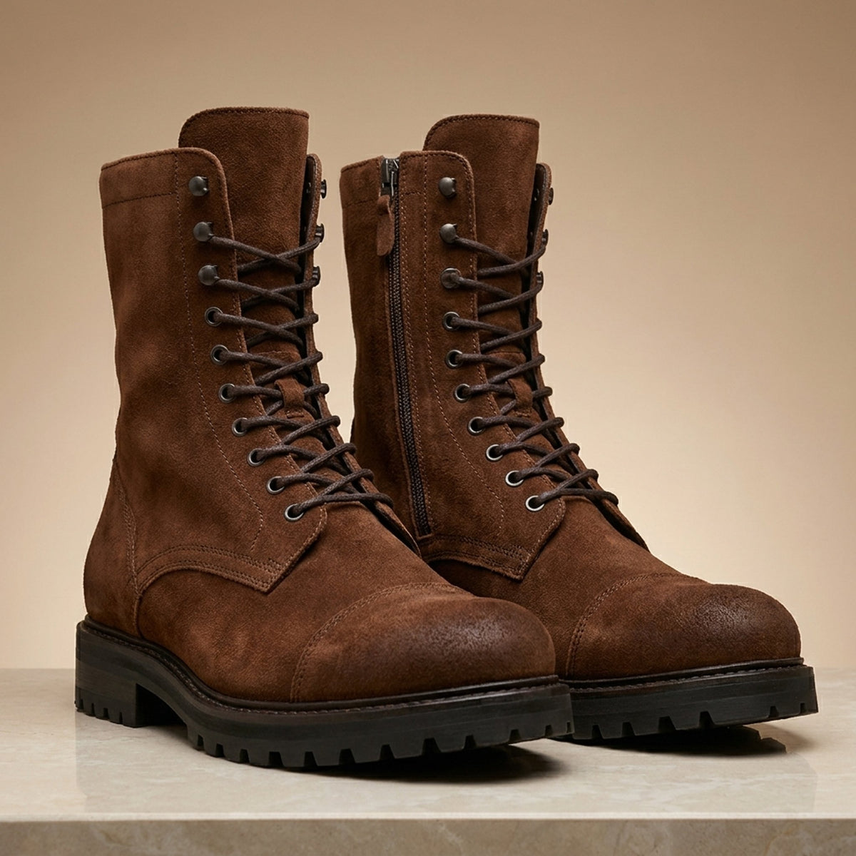 Brown Suede Sila Lace-Up Combat Boot