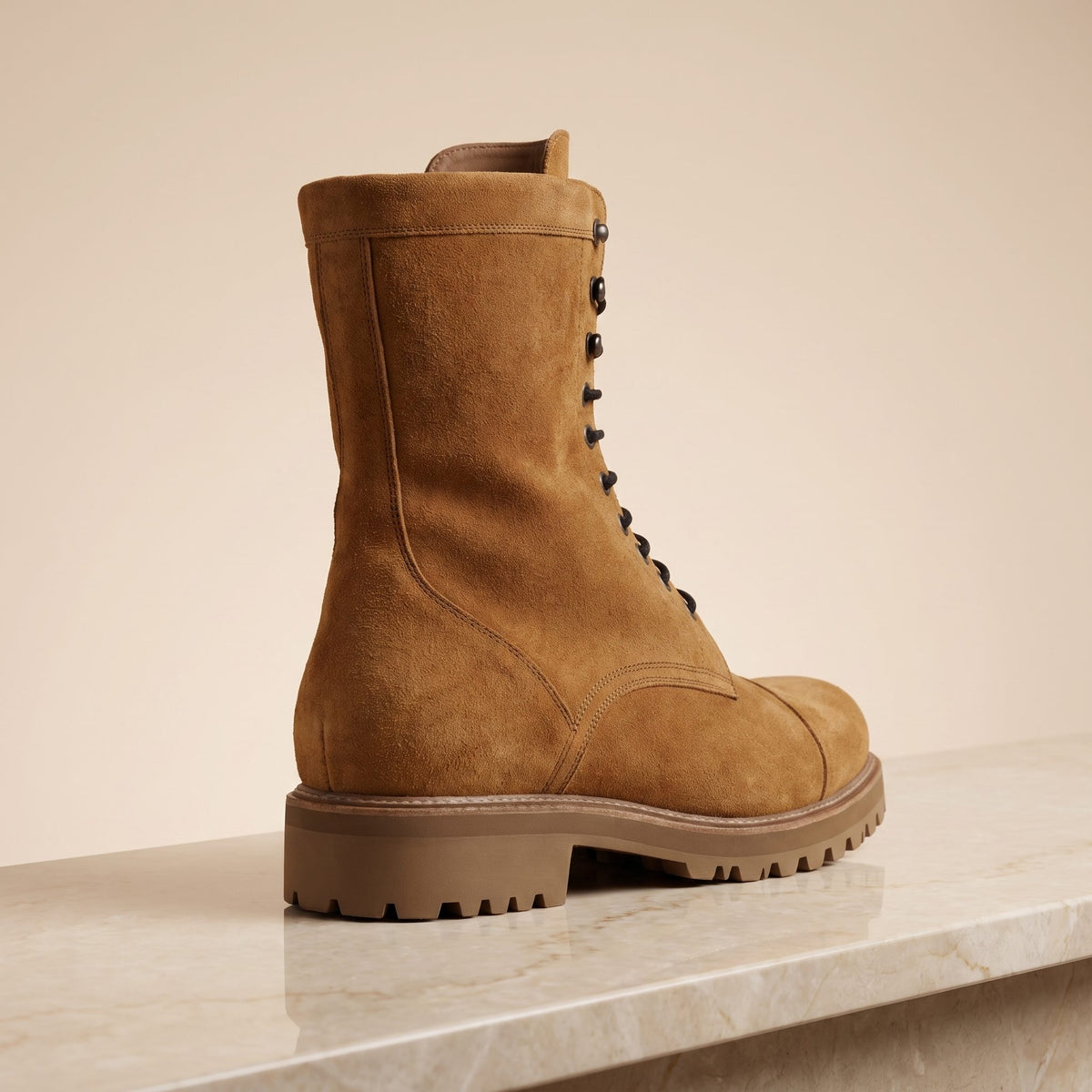 Tan Suede Langhe Lace-Up Combat Boot – back view