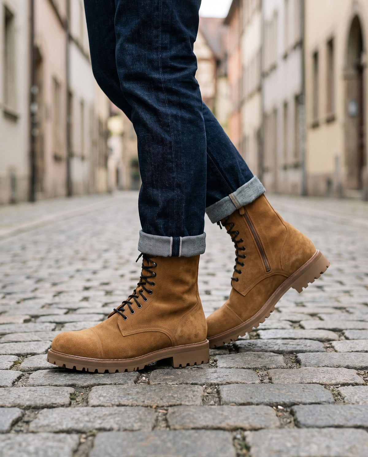 Height Increasing Tan Suede Langhe Lace-Up Combat Boot - 3 Inch Hidden Heel – lifestyle